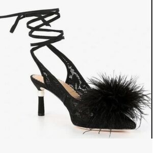 ANTONIO MELANI Black Lace-Up Heels with Feather Accent